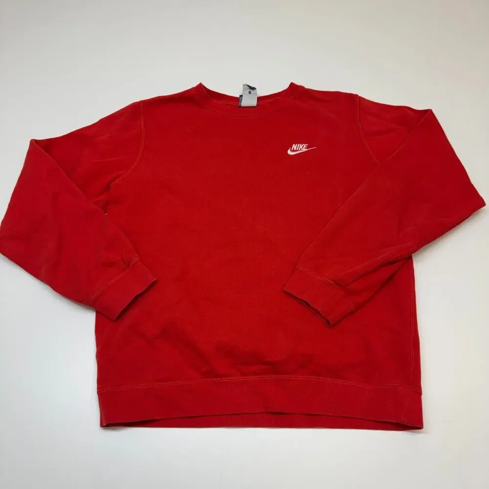 Nike Sweatshirt Mens Small Red Club Fleece Crewneck Pullover Swoosh Retro
